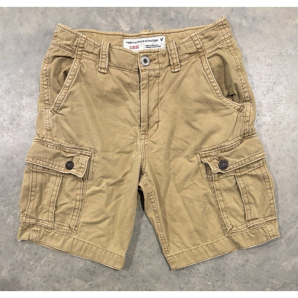American Eagle Cargo Shorts Classic Men’s 29 Khaki Skater 10" Distressed Y2K